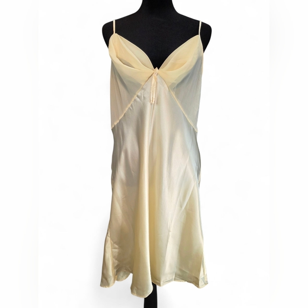 Val Mode Vintage Butter Yellow Lingerie Nightgown Slip Satin Sheer Large